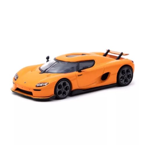Tarmac Works 1:64 diecast model car, orange Koenigsegg CC850 with black wheels