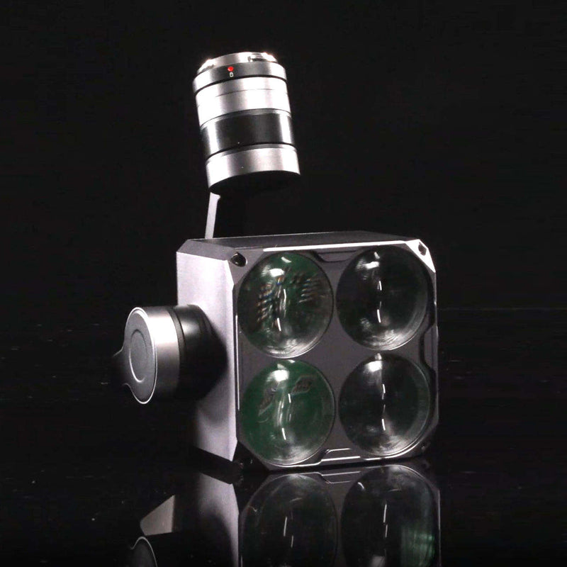 Drone searchlight gimbal with six LED lamps and silver mounting bracket