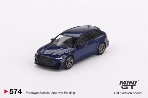 1:64 MINI GT diecast model car in metallic blue, front three-quarter view