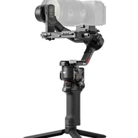 DJI RS4 handheld gimbal stabilizer with tripod base and control panel