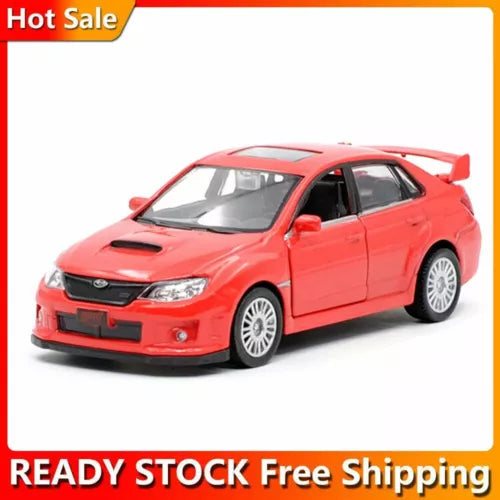 Red alloy diecast model car, front three-quarter view, detailed grille and headlights