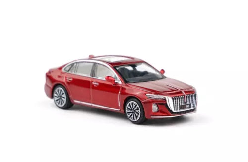 Red 1:64 diecast sedan model toy, front three-quarter view