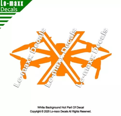 Die cut vinyl decal, orange starburst with white 'Lo-maxx Decals' lettering