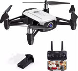 Quadcopter drone with HD camera, propeller guards, and remote controller