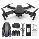 Foldable quadcopter drone with front camera, four arms, and propellers