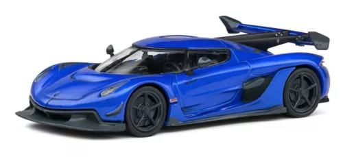 Blue sports car diecast model with rear spoiler and black wheels