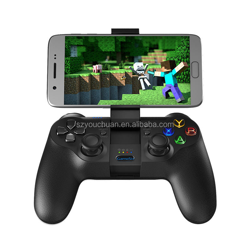 Drone joystick controller with twin thumbsticks and phone clamp, black