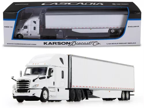 Karson Diecast 1:64 die-cast Freightliner Cascadia with utility trailer, white