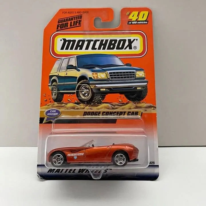 Copper Dodge concept car Matchbox diecast in blister package, front three-quarter view