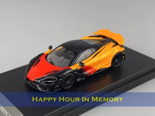 Diecast supercar model toy, red and orange with black wheels on display base