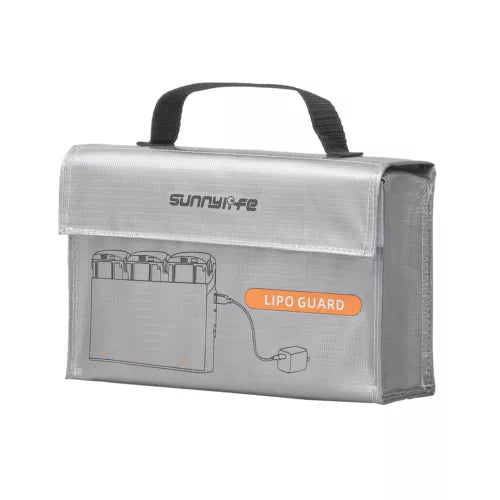 Explosion-proof drone battery pouch, silver gray with carry handle and LIPO GUARD