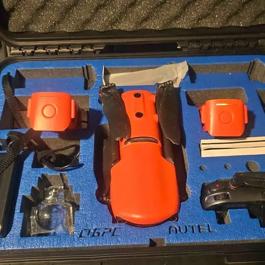 Orange Autel EVO 2 Pro drone body with camera module, in foam case
