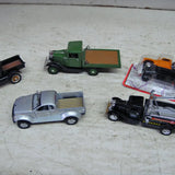 Vintage diecast truck set, 1:43 scale, green dump and silver pickup models