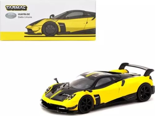 Yellow and black diecast sports car model with front 3/4 view