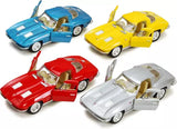 Set of 4 diecast 1/36 toy cars, featuring blue, yellow, red, and white vehicles