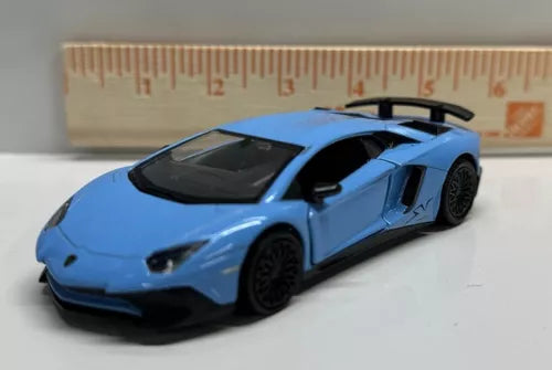 1:36 Lamborghini Aventador LP750-4 SV blue diecast model car with black wheels