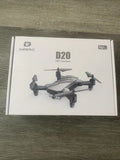 DEERC D20 HD camera drone product box with silver foldable quadcopter