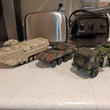 Diecast military vehicles set with camo tanks and truck, 1:32 scale