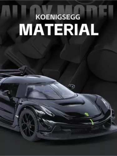 Diecast sport car model, dark blue/black Koenigsegg Jesko front three-quarter view