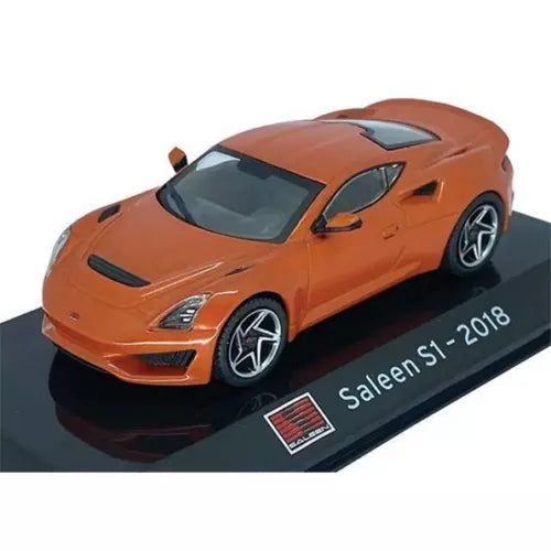 Saleen S1 2018 supercar diecast model, 1:43 scale, orange-brown on base