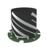 Black four-arm helical helix GNSS antenna with green mounting base plate