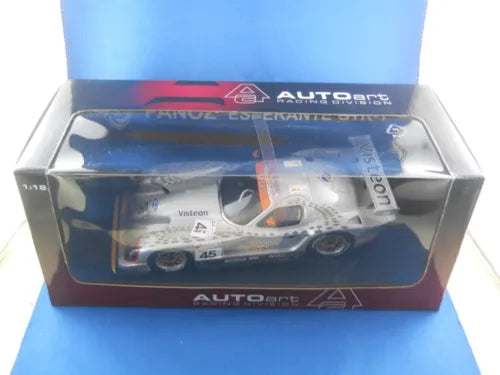 1:18 diecast race car model in display box, blue and black #45, open wheel details