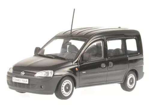 Black Opel Combo Tour 2002 diecast model car, 1/43 scale with antenna.