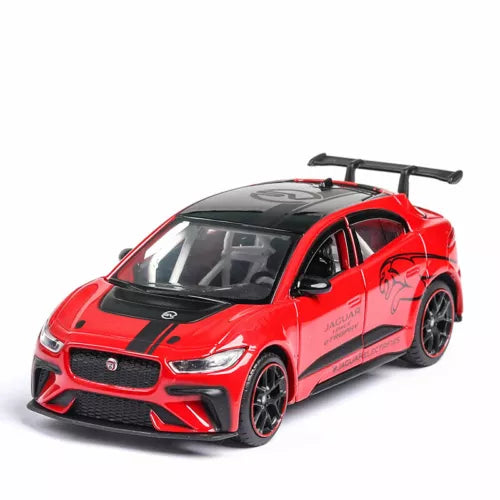 Red alloy diecast model car with black wheels and rear spoiler