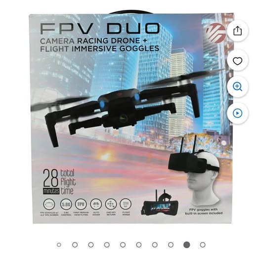 Camera racing drone kit with immersive goggles shown on packaging
