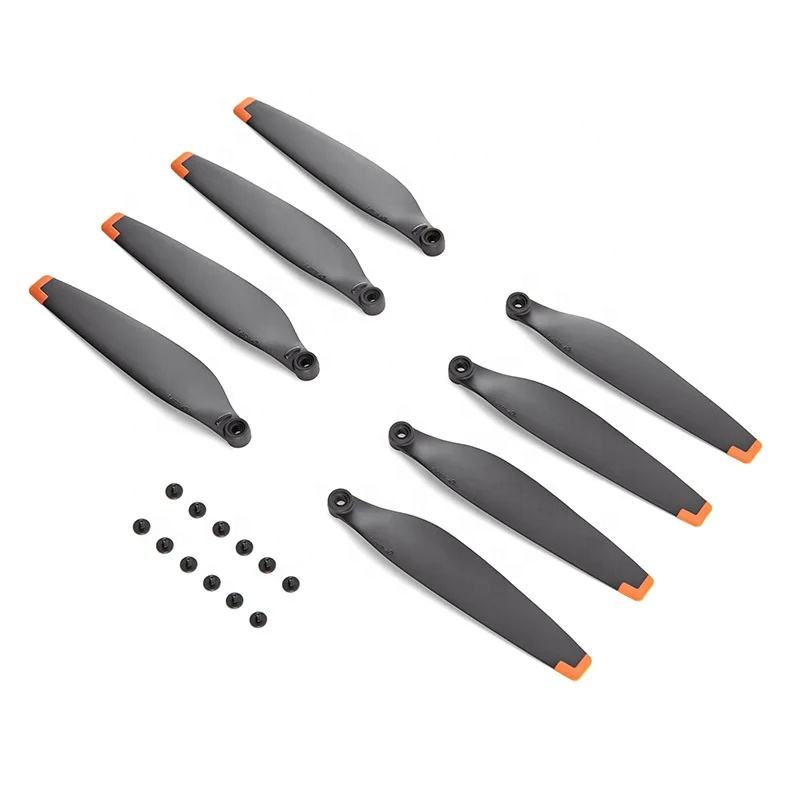 Drone propeller set with screws, dark gray blades and orange tips