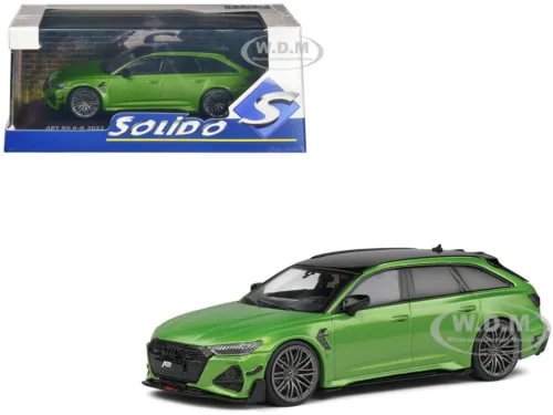 Green diecast model car, front 3/4 view, Solido branding, Audi ABT RS 6-R