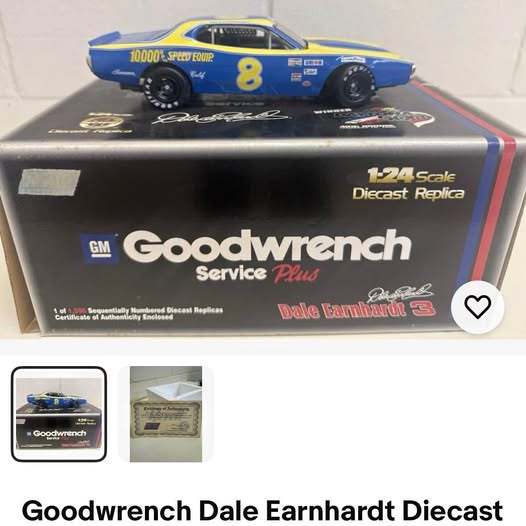 1:24 scale diecast replica box with blue No. 8 stock car