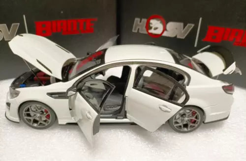 White 1/18 alloy diecast car model with open doors, detailed interior and wheels