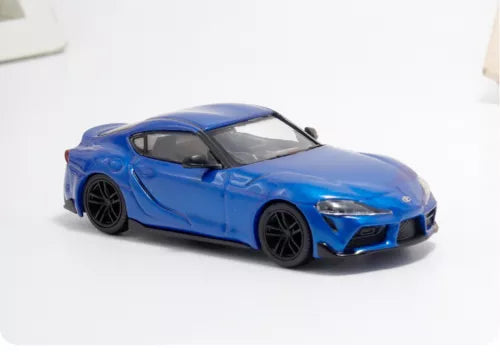 Blue Toyota GR Supra A90 diecast car model toy, front 3/4 view