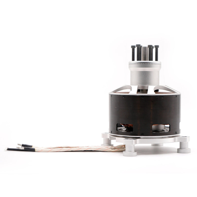 Brushless DC drone motor with mounting base and exposed wiring