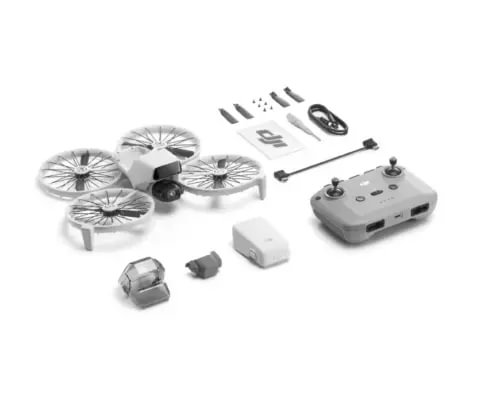 Foldable drone with propellers and white remote controller