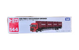 Diecast trailer and container set in box, red cab with maroon Nissan container, No.144