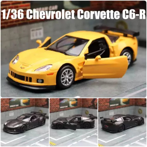 Yellow Chevrolet Corvette C6-R 1:36 scale diecast model car with open driver door
