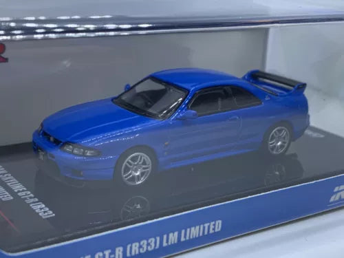Gloss blue Nissan Skyline R33 GT-R diecast car, 1:64 scale