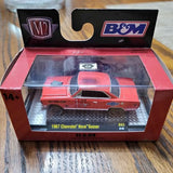 Red 1967 Chevrolet Nova Gasser diecast model in open B&M retail box