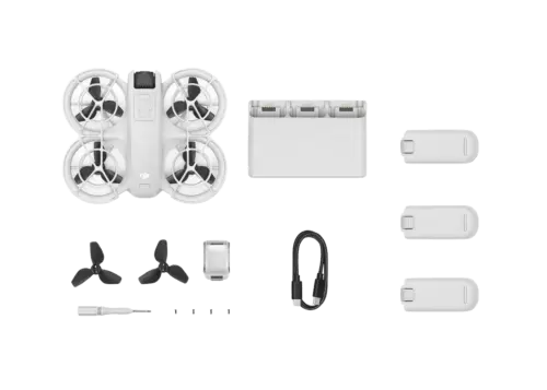 DJI Neo palm-sized drone with propellers and accessories kit, includes three batteries