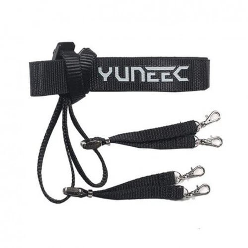 Yuneec drone transmitter neck strap with three black lanyards and metal clips