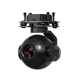 Hybrid zoom camera with black lens and stabilizer mount, compact design