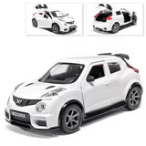 Nissan Juke-R 2.0 metal diecast car, white, front 3/4 view