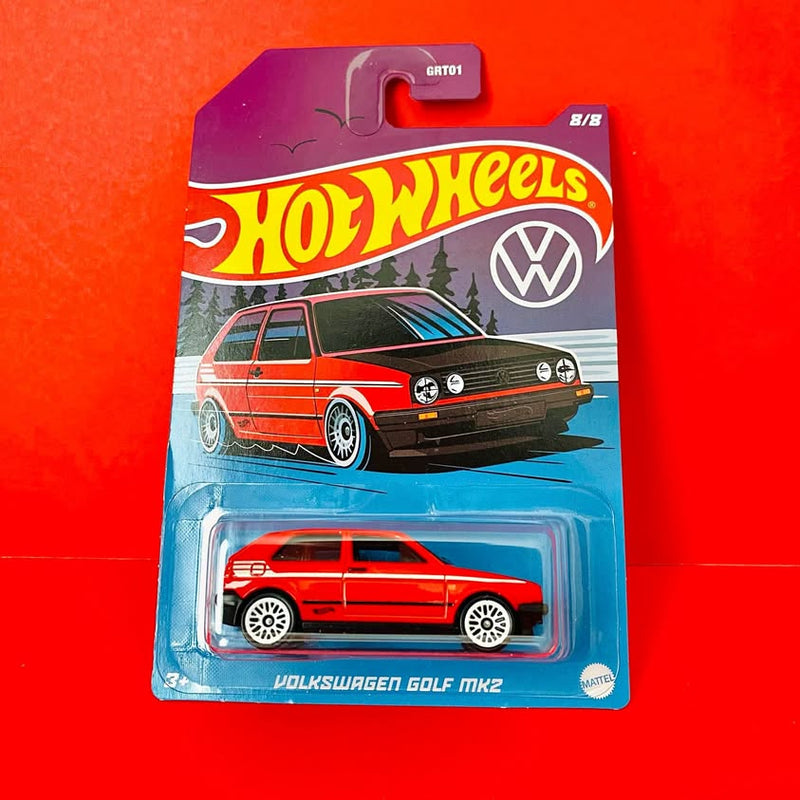 Red Volkswagen Golf MK2 Hot Wheels diecast model car on blister card