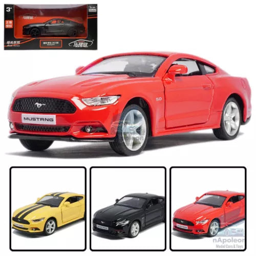1:36 Ford Mustang GT diecast model car, red alloy toy with black grille and headlights