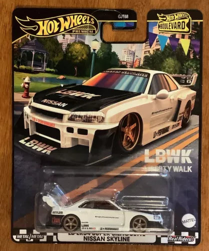 Hot Wheels Premium diecast Nissan Skyline toy car, white body with black hood