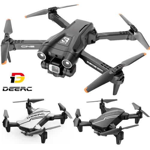Foldable mini RC quadcopter drone with HD FPV camera and four orange propeller tips