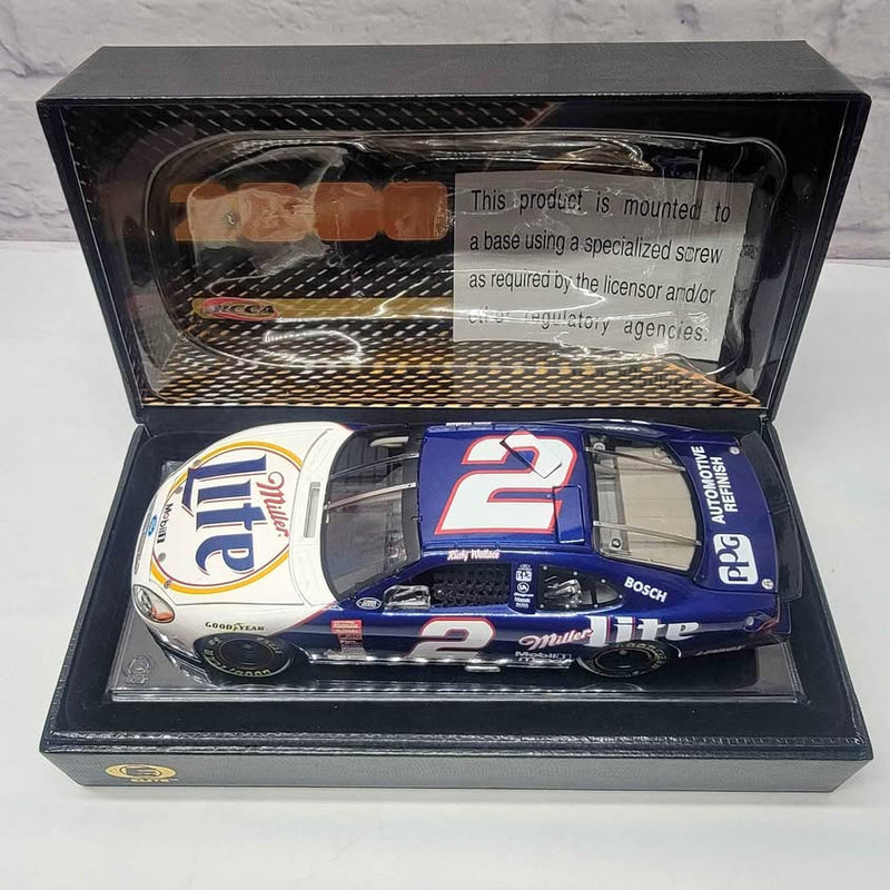 NASCAR diecast race car model in blue with number 2, in clear display box