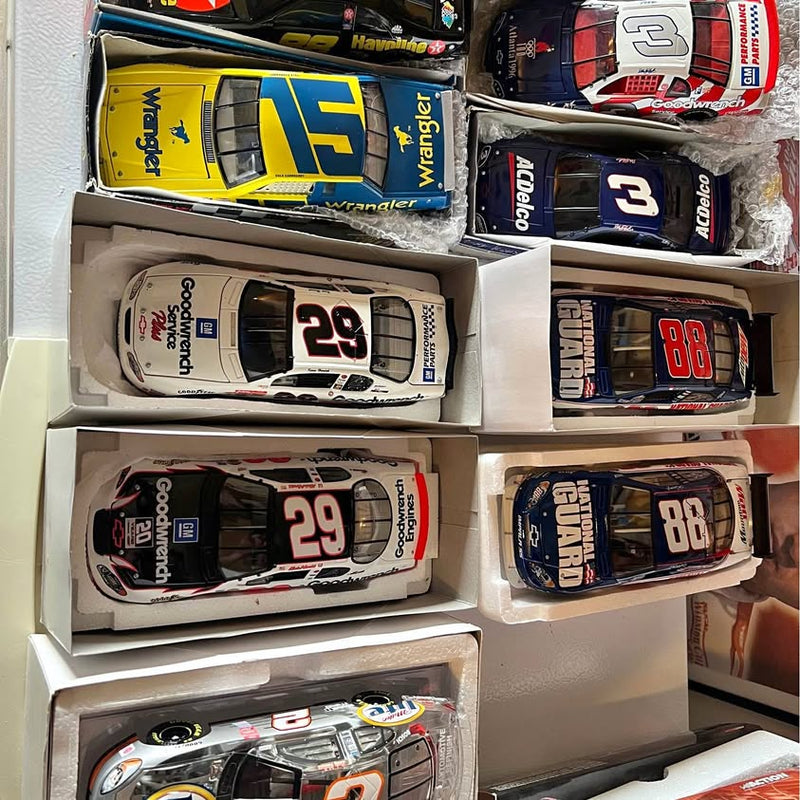 NASCAR diecast race cars display set with multiple cars in box